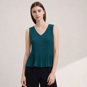 Babaton Aritzia Pleated Peplum Sleeveless Top Teal Green Size S